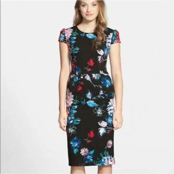 Betsey Johnson floral cap sleeve midi dress - Picture 1 of 9